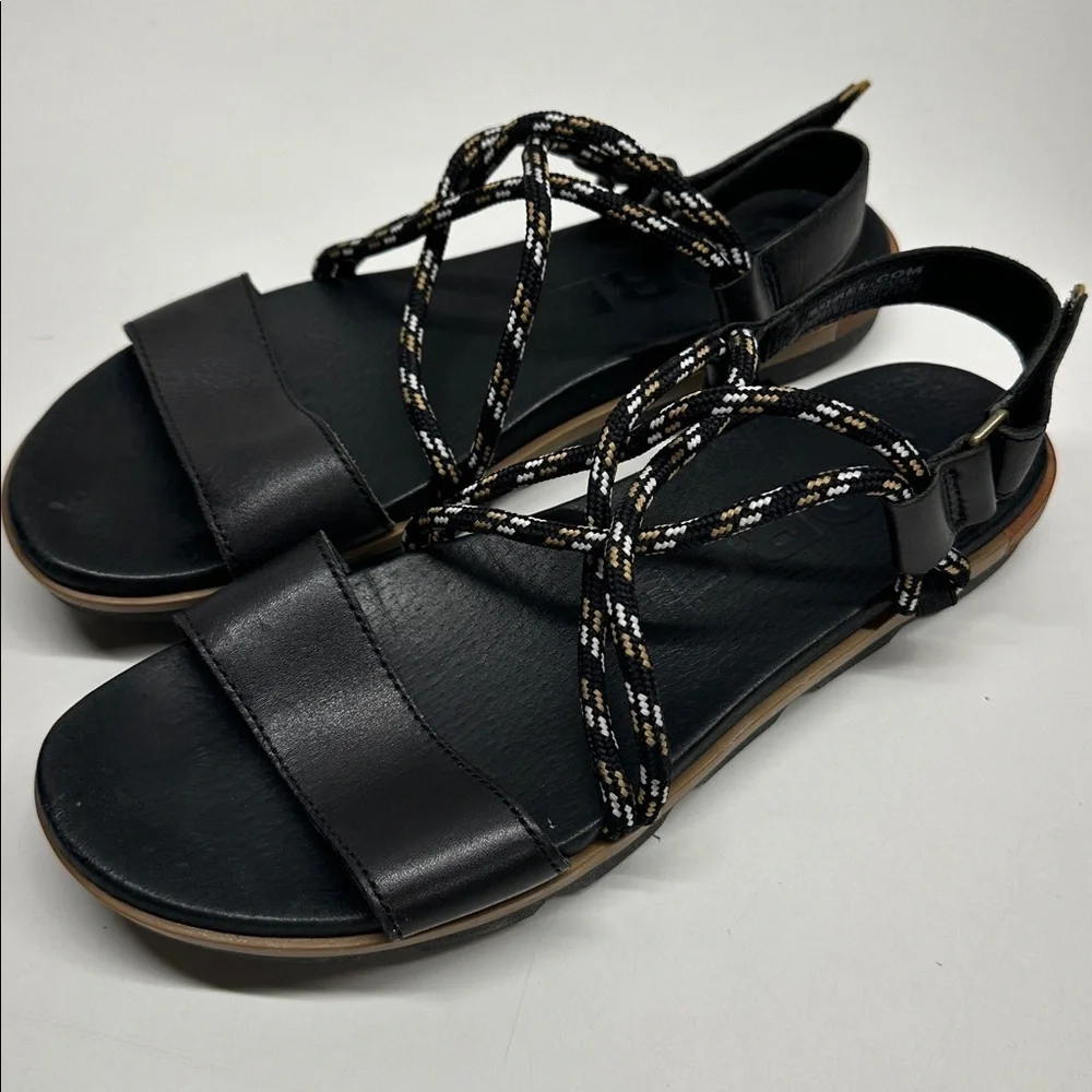 Sorel Sandals Torpeda II Strappy Slingback Open Toe Shoes Tan Black Size 9